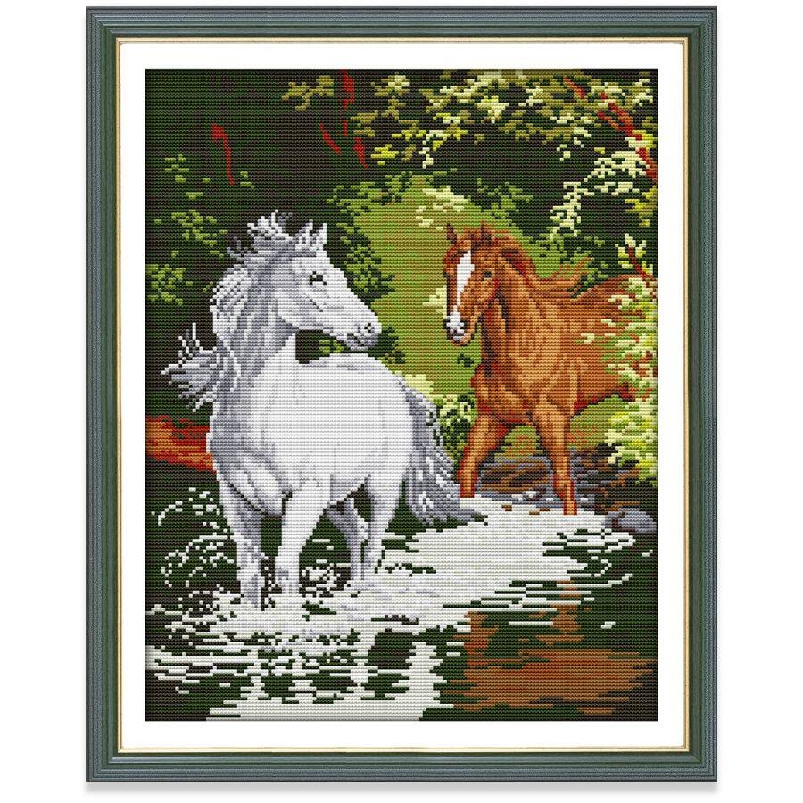 Cross Stitch Set, Horse, Animal, Printed/Unprinted, 14/11CT, Complete