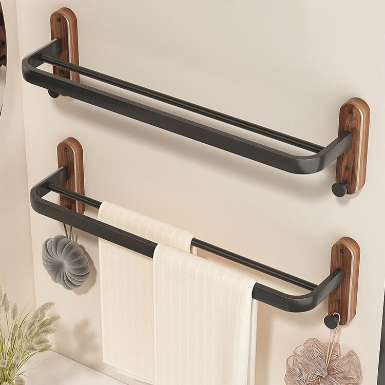 Soild Wood 2 Rod Towel Rack with Hook, No Drill 60CM Towel Bar Holder
