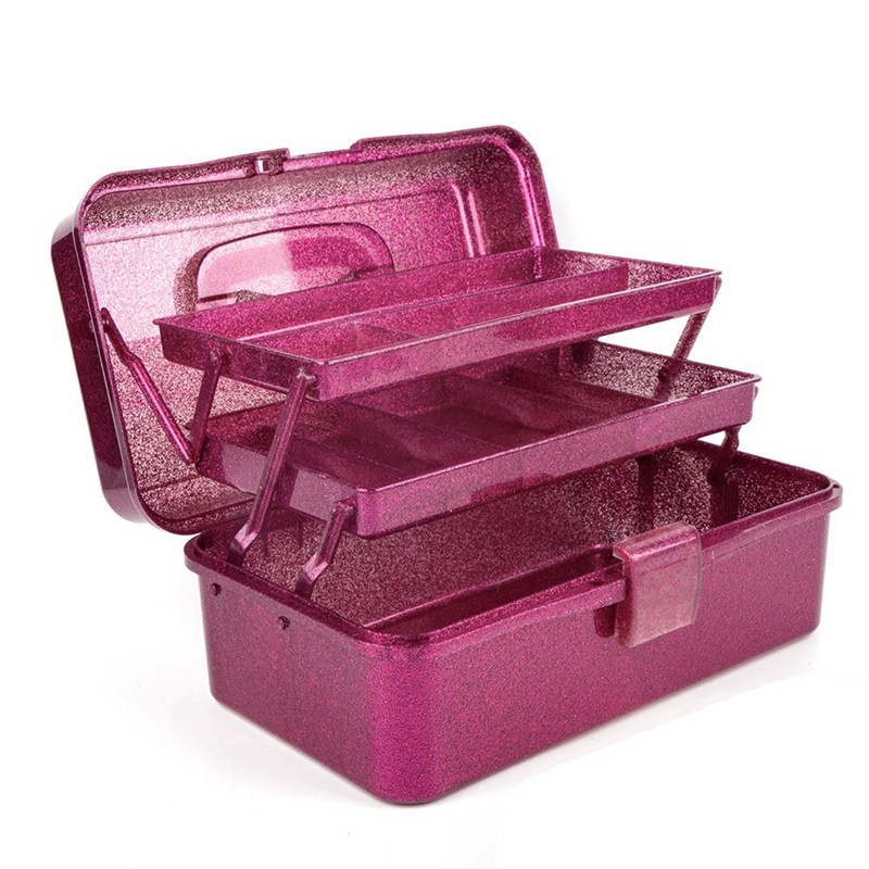 Glitter Pink & Craft Tool Storage Box,3-Layer Stackable Carry Tackle ...