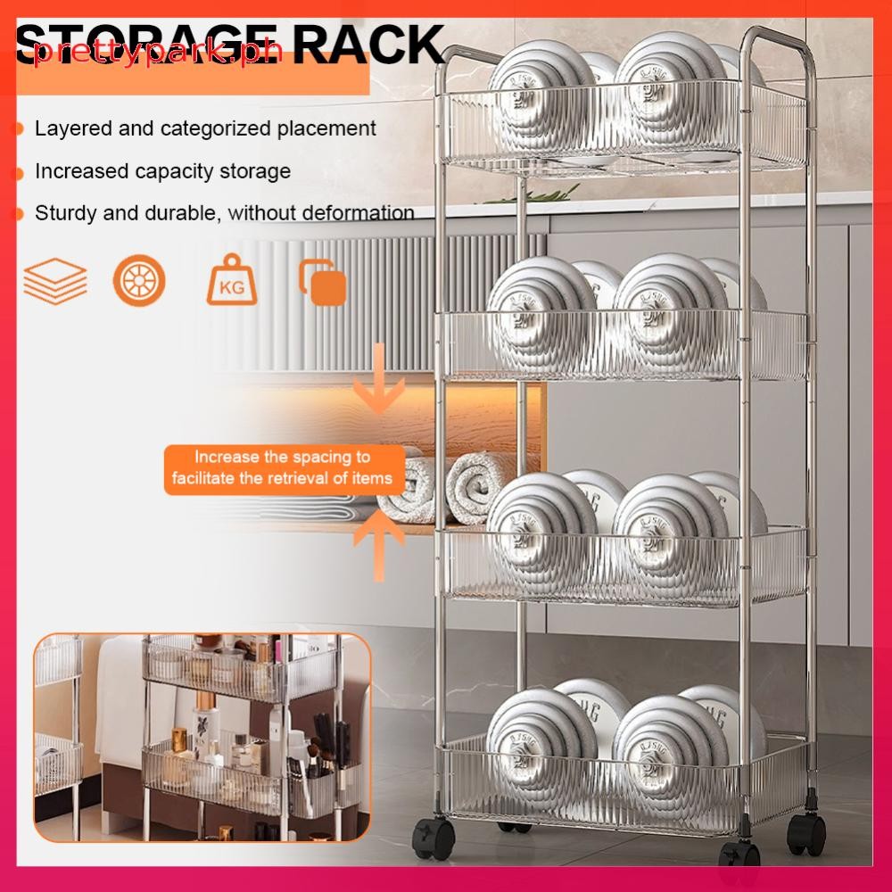 ღ ready stock ღ 4 Tier Rolling Trolley Storage Rack with Hanging Basket ...