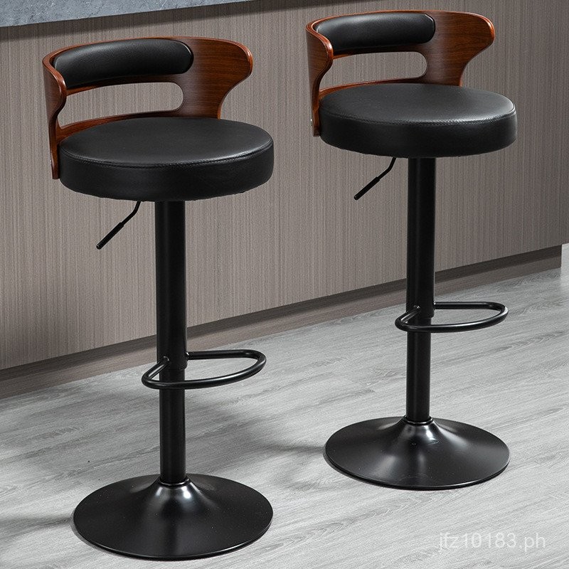 Backrest Swivel Chair Bar Stool Adjustable Solid Wood Modern Simple ...