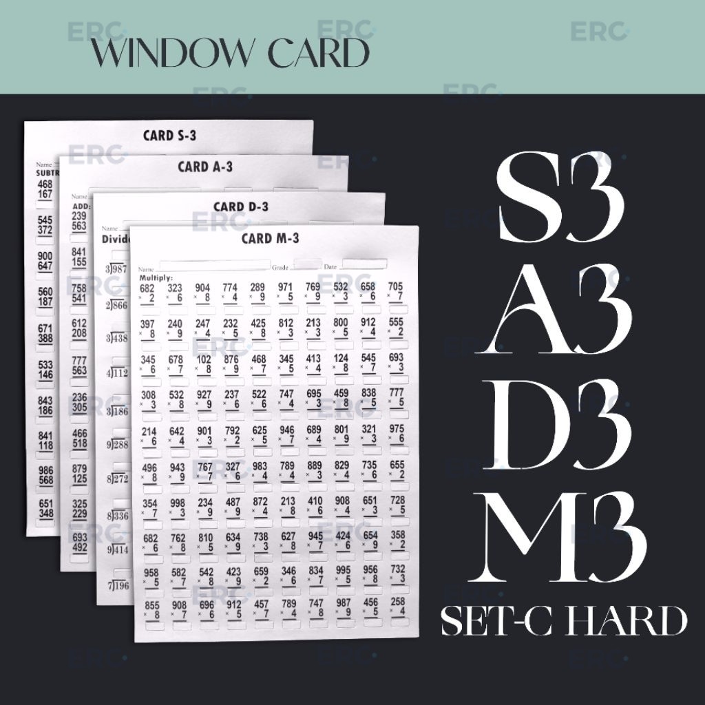 Window Card M3 D3 A3 S3 Mild Test Mathematics All Set Reusable ...