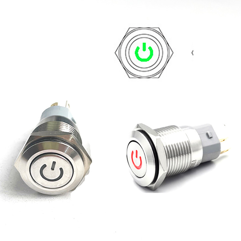 16mm 12V/220/110/24/6V Silver Waterproof Metal Push Button Switch LED ...