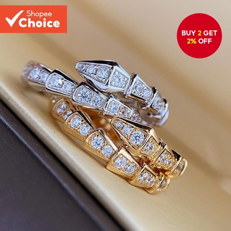 ins style flash diamond snake shape opening adjustable female ring ...