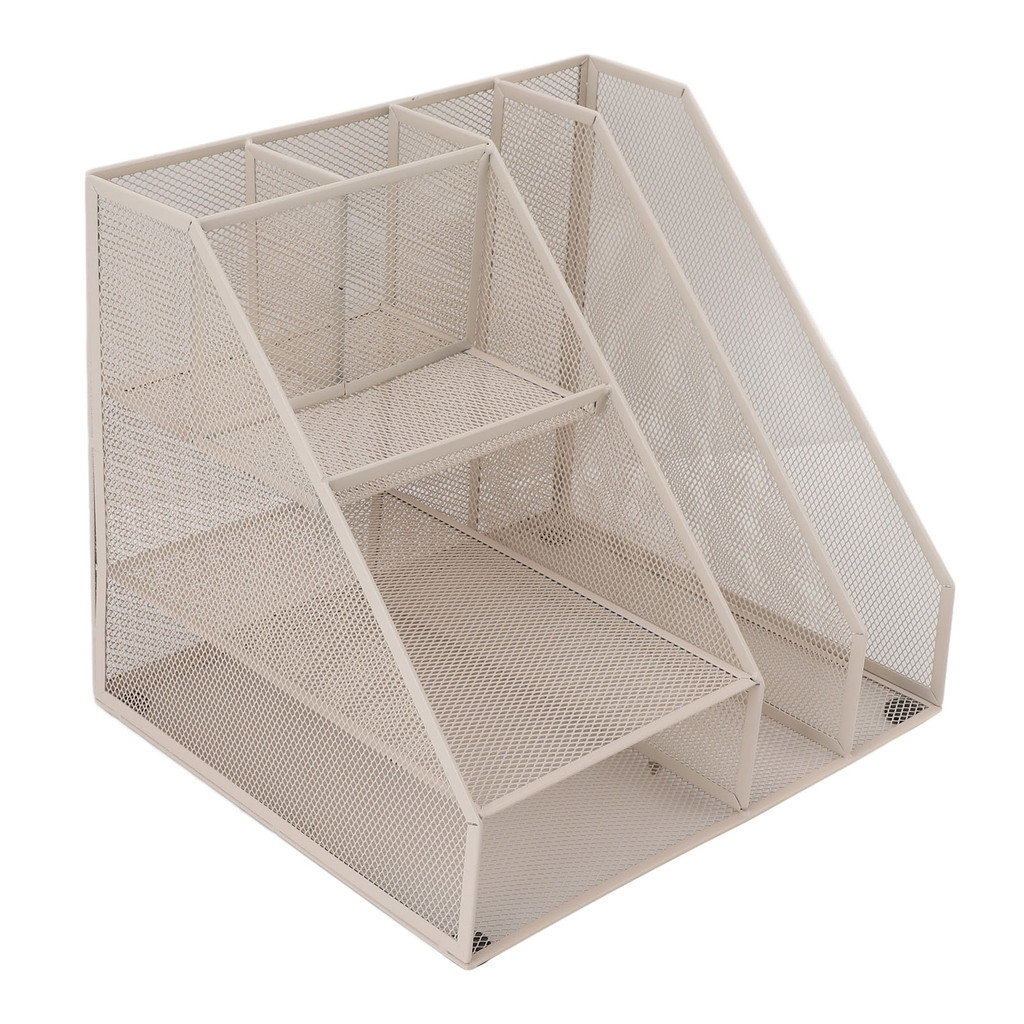 [kats] Desktop File Organizer 2 Sections 3 Trays 2 Pen Holders White ...