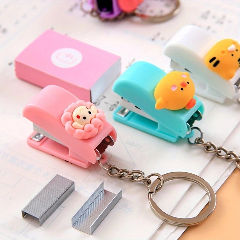1PC Color Cartoon Mini Stapler With Keychain Staple Wire School ...