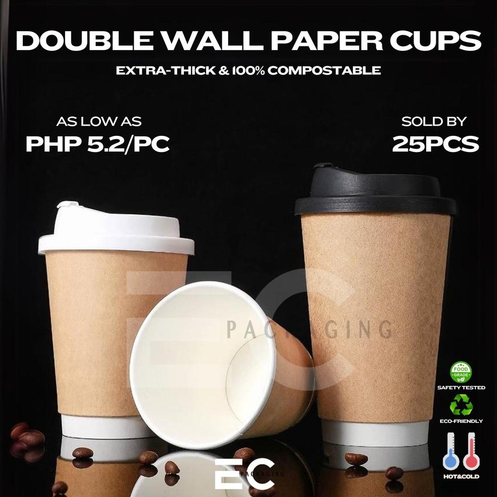 EC 25PCS BROWN DOUBLE WALL PAPER CUP 90MM CUP For Hot And Cold Cup with ...