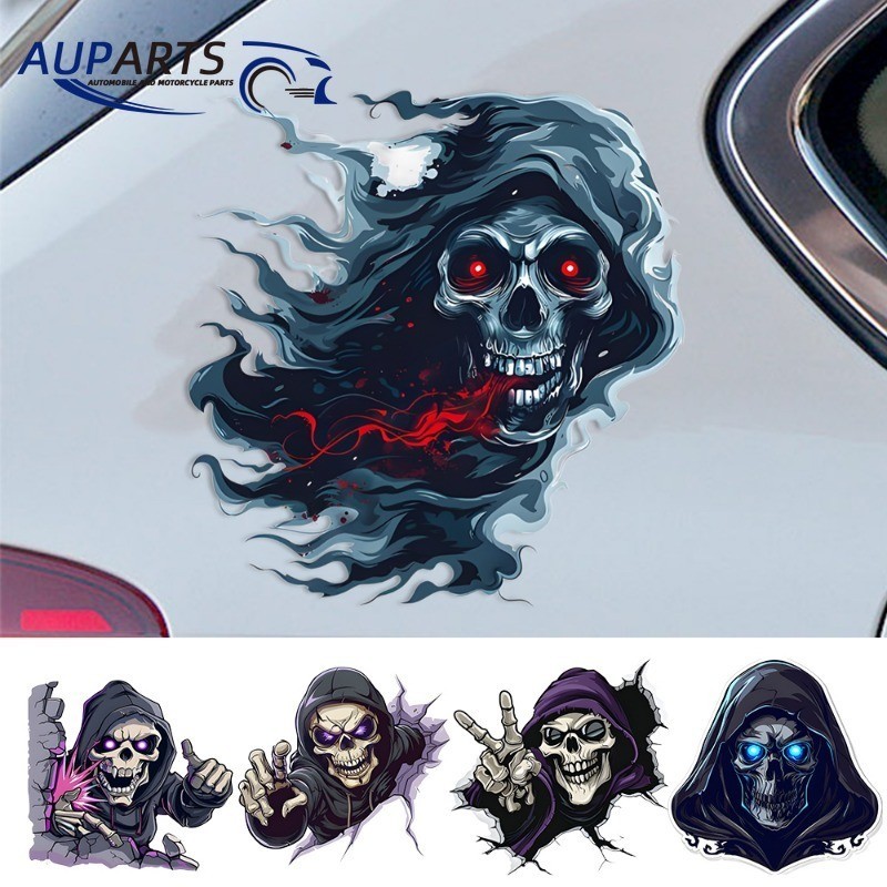 2 Pcs/ Pair Halloween Series Scary Skeleton Pattern Car Sticker - DIY ...