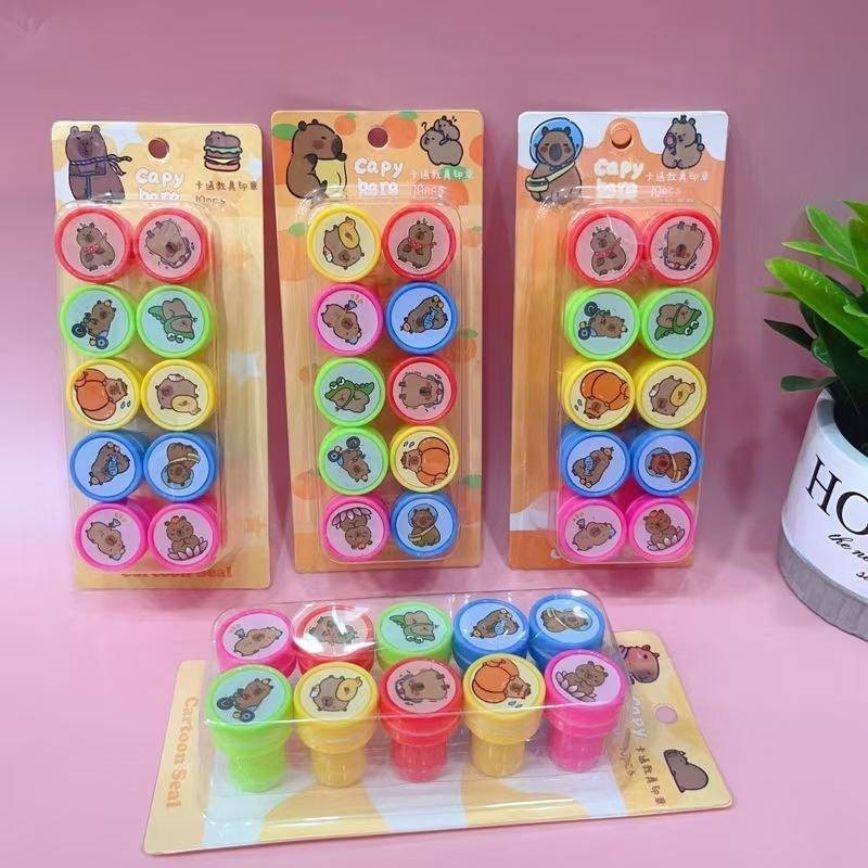 10Pcs/Box Cute Capybara Cartoon Student Teacher Reward Stamps School ...
