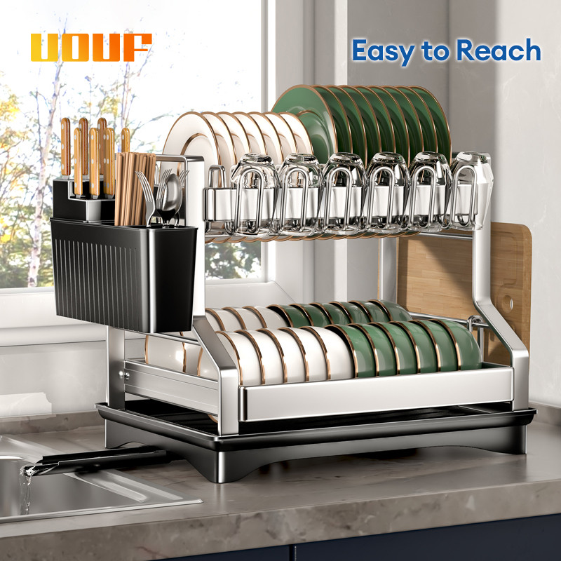 304 Stainless Steel Dish Rack With Drainer Cabinet Kitchen Plates ...