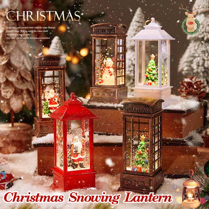 Christmas Lantern Retro Romantic Snowing Landscape Snowman Santa Claus ...