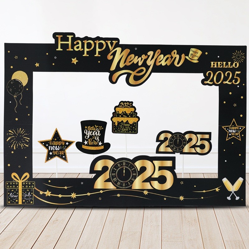 40*60CM Happy New Year Backdrop Gold Happy New Year 2025 Black Photo ...