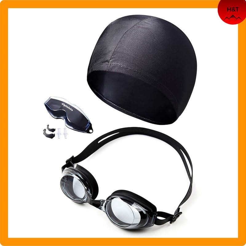 [Alpinista] Swimming Goggles Swimming Cap Set Anti-fog Clear Nose Strap ...
