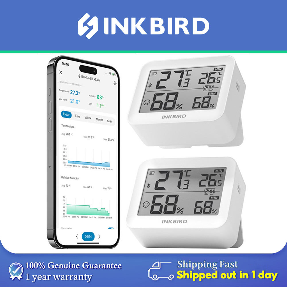 Inkbird Termometro Igrometro Bluetooth ITH-11-B – Monitora Temperatura E Umidità Da APP, Allarmi E Esportazione Dati, IP65
