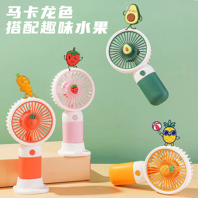 Cute Charging Fruit Fan Portable Phone Stand Electric Fan Macaron ...