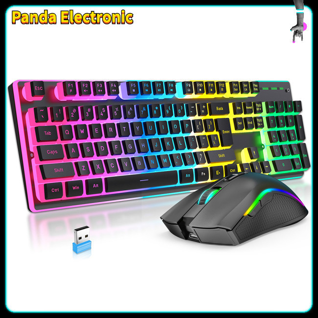 panda L96 Wireless Keyboard Mouse Combo RGB Color Backlit Rechargeable ...
