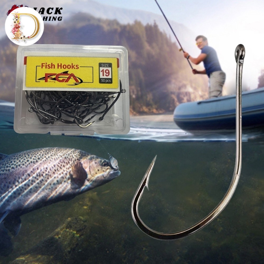 JACK 50Pcs Fishing Hook Stainless Set Barbed Fishing Hooks Fishing ...