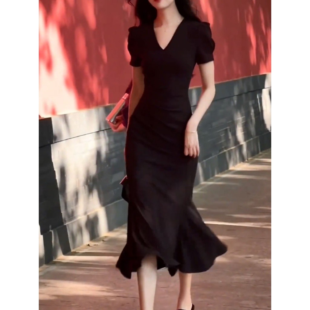 black cocktail dress formal elegant korean fitted long dress for woman plus  size sunday dress blue
