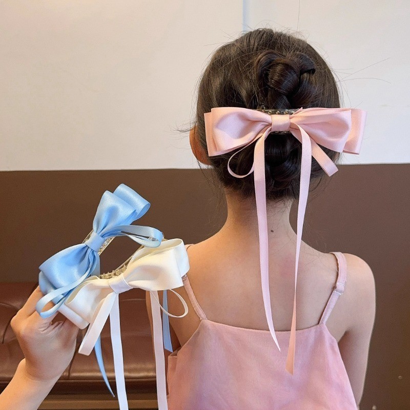 Girls Tassel Ribbon Bow Hair Clip Kids Bow Hairpin Cute Hair