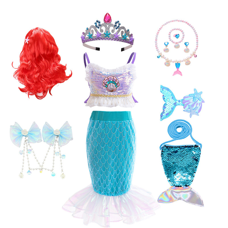 Mermaid Princess Dress for Girls Sequined Fishtail Dress Costume Kids ...