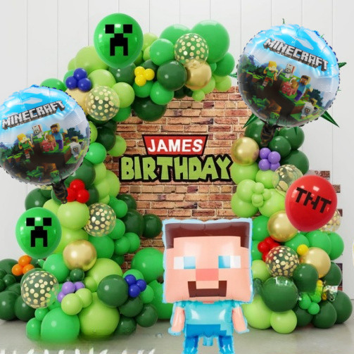 Minecraft birthday decor set balloon Theme 1-9 th foil balloon Steve ...