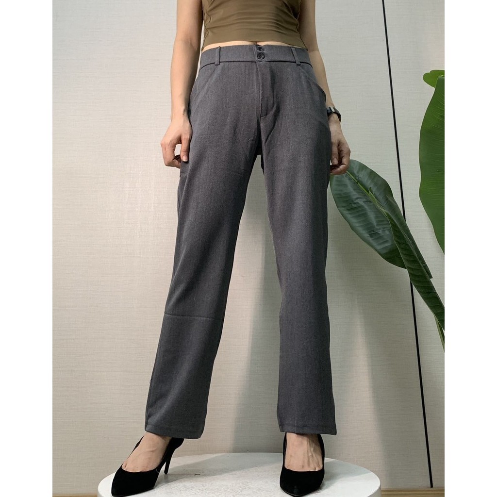 M-3XL Women's Office Slacks Straight Cut Trousers 2 Button Elastic Work ...
