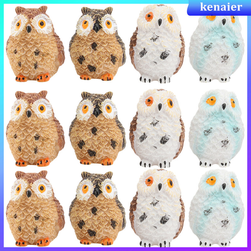 Home Decor Animal Resin Owl Figurine Craft Miniatures Gift Moss 12 Pcs