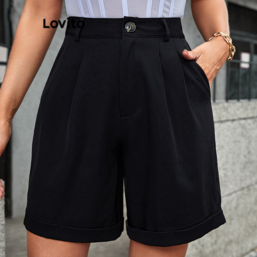 Lovito Women Casual Plain Button Shorts LNL73008 | Shopee Philippines