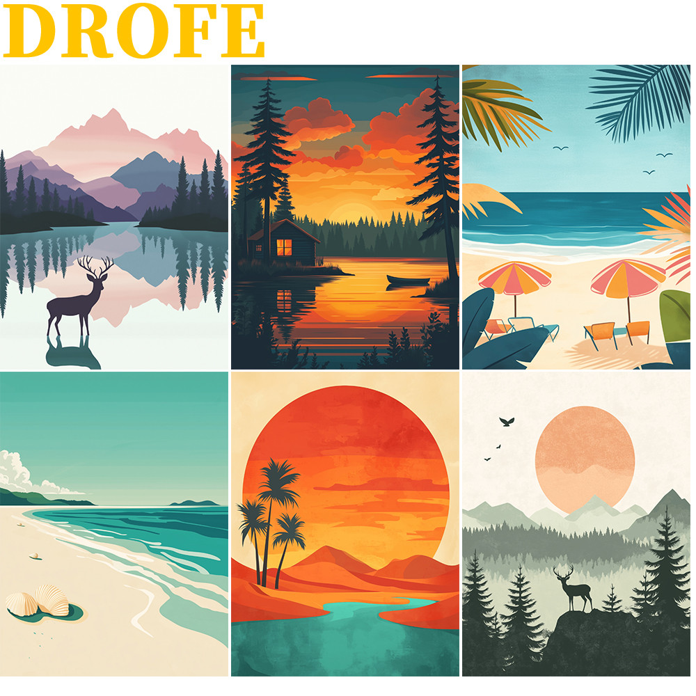 Drofe,paint by numbers with frame,Landscape Illustrations,painting by ...