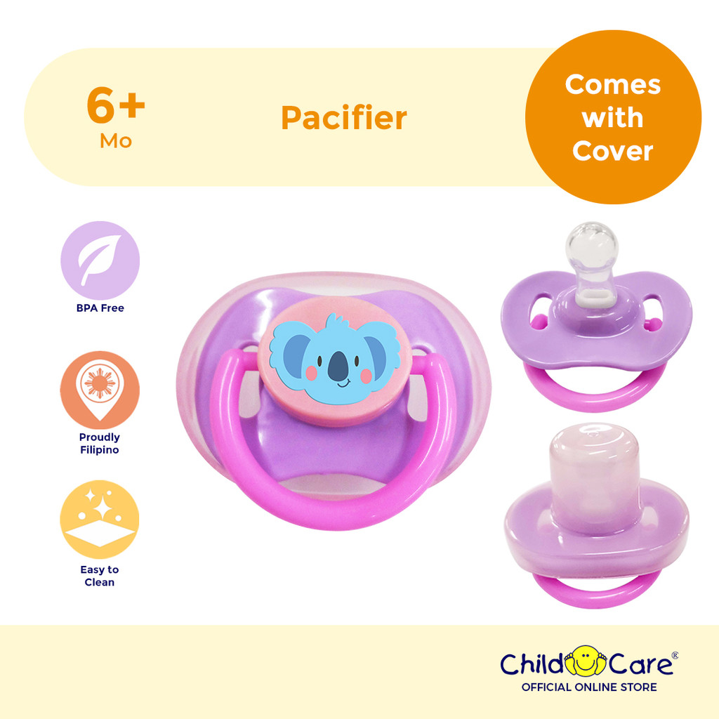 Child Care Infant Silicone Pacifier with Cover, 6+ Months, Soothes Baby ...