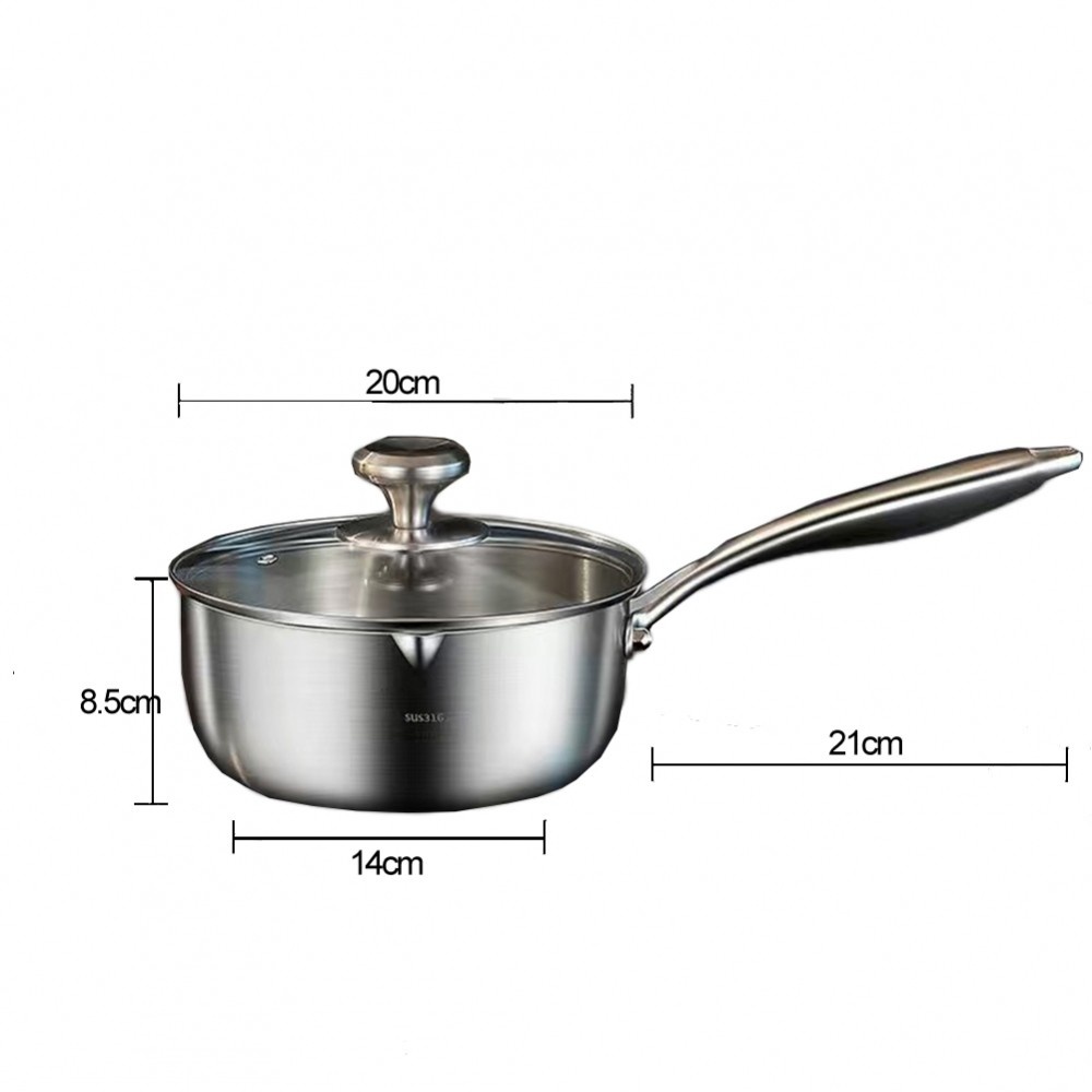 316 Stainless Steel Saucepan Multipurpose Visible Glass Lid For