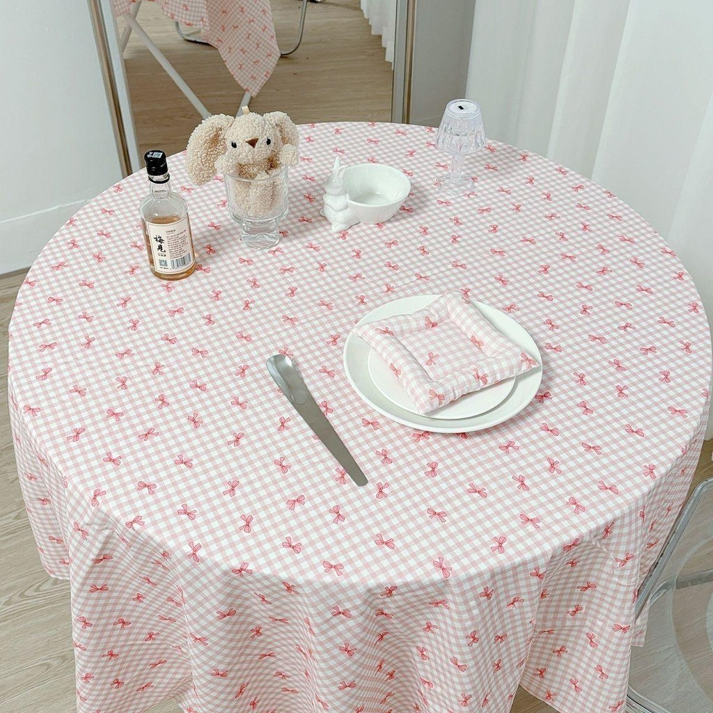Cute Bow Pattern Tablecloth - Checkered Background, Soft Polyester for ...