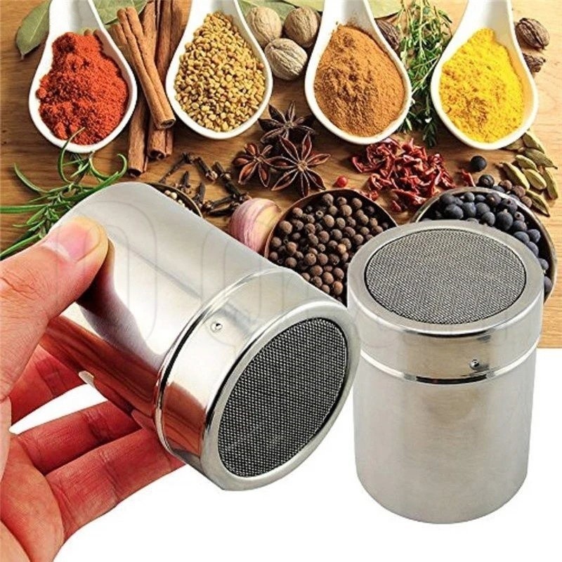 Powder Sugar Shaker with Lid Stainless Steel Powder Shaker Powder ...
