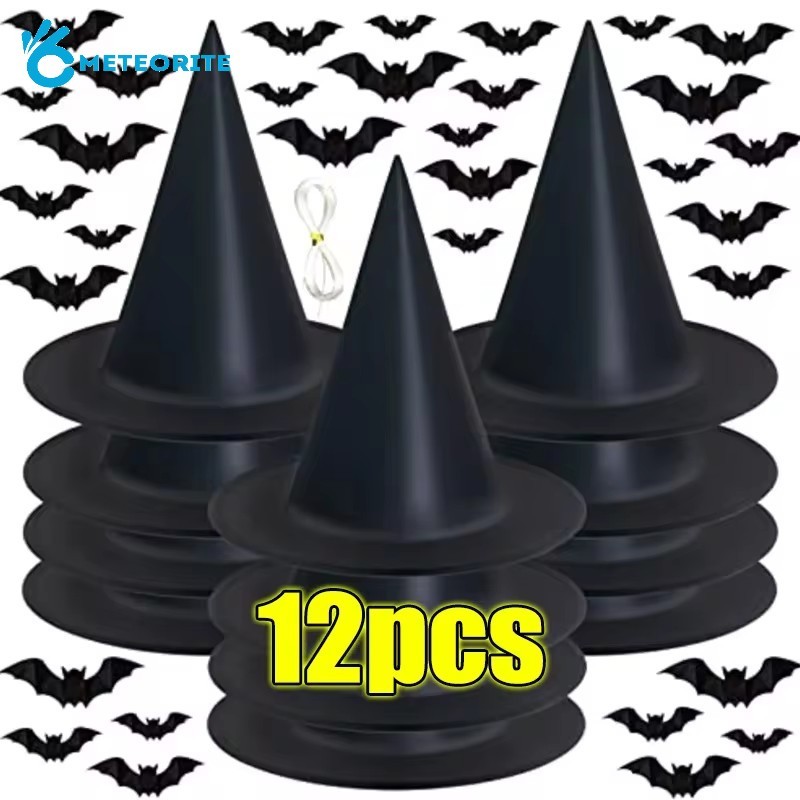 Halloween Black White Wizard Hat - Universal Magician Pointed Cap ...