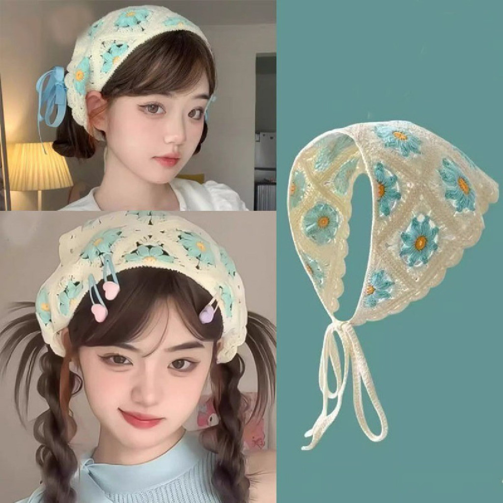 Summer Head Scarf Head Turban Crochet Flower Headband Triangle Turban ...
