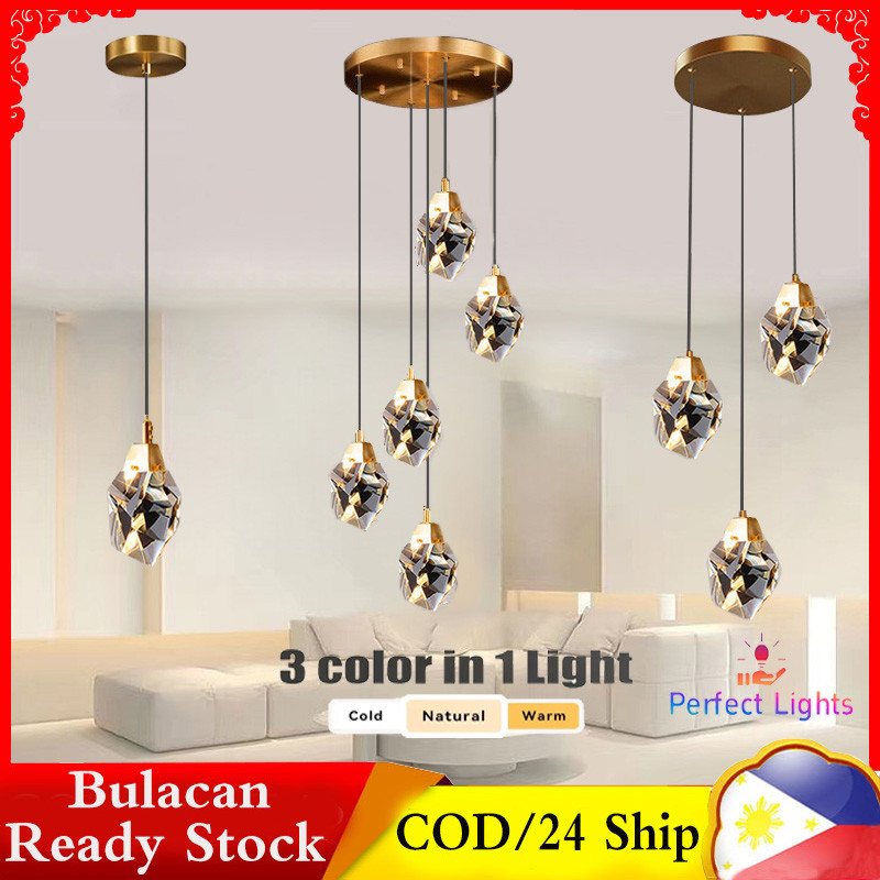 Morden Tricolor LED Crystal Bar Counter Pendant Light Living Room ...