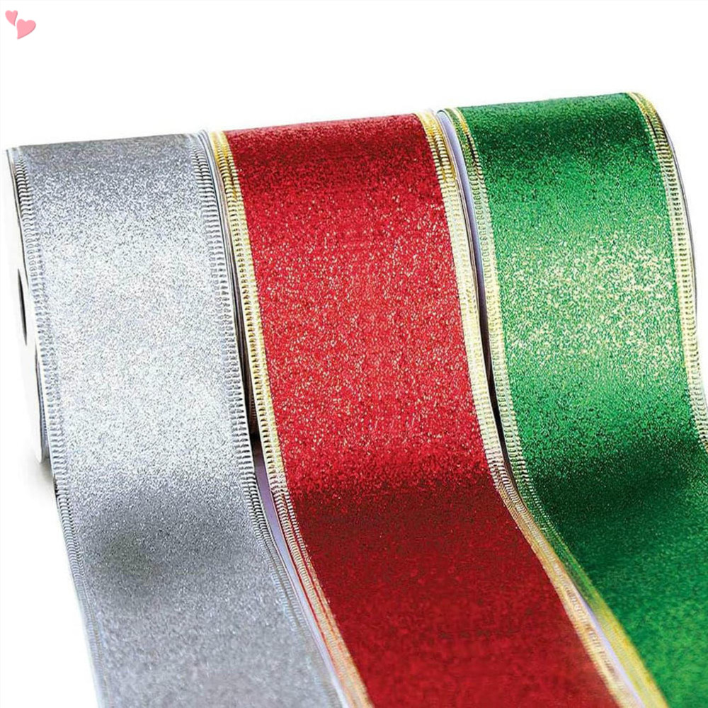 Christmas Ribbon Glitter Wired Christmas Ribbons Red Green Wire Edged 2 ...