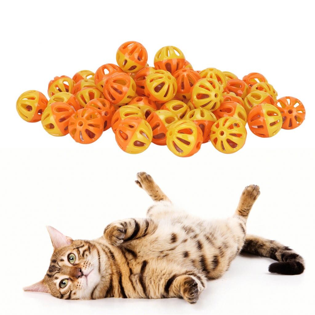 Bacony 50pcs Pet Ball Toy Interactive Playing Plastic Cat With Bell For