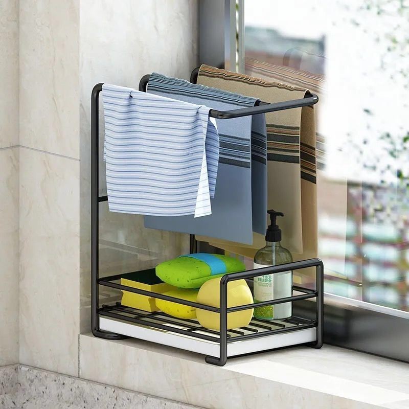 Spot Goods#Dishcloth Rack Kitchen No-Drill Storage Rack Countertop Wall ...
