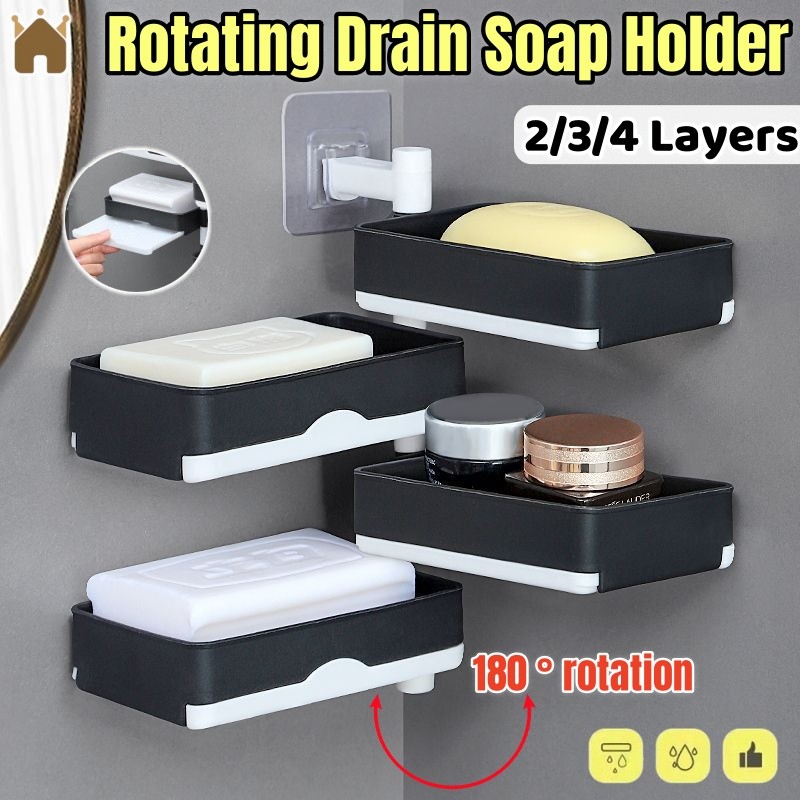 2/3/4 Layers Rotating Drain Soap Holder Bathroom Rack Wall Hanging Soap ...