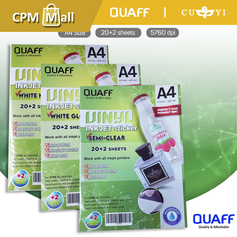 Quaff Vinyl Inkjet Sticker Waterproof A4 Size Semi Clear | Matte ...