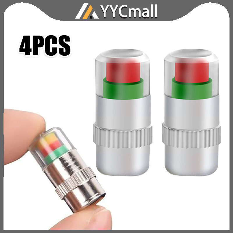 4pcs Car Tire 3 Color Eye Alert Pressure Monitor Valve Stem Caps Sensor ...