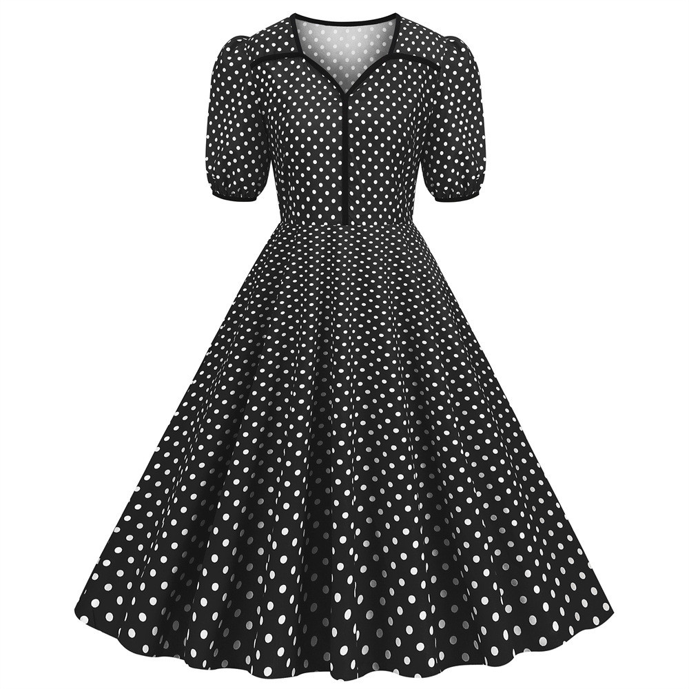 JuliaFashion - Women Vintage Polka Dot A Line Casual Round Neck Summer Elegant High Waist Patchwork Sleeveless Tunic Party Swing Dress main image 0