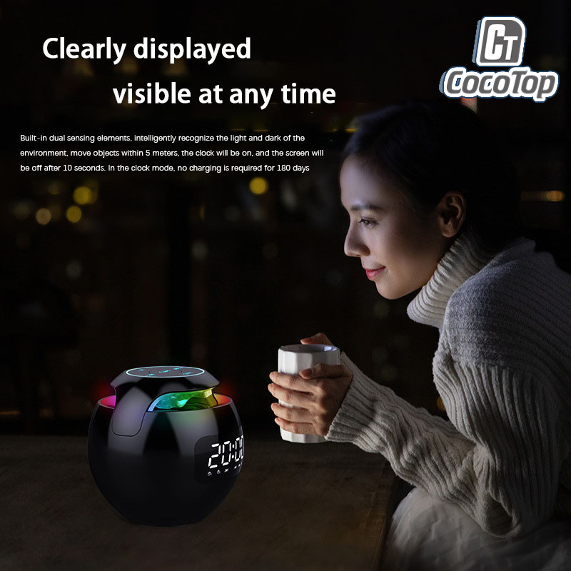 New round Ball Bluetooth Alarm Clock Portable Mini Subwoofer Pluggable ...