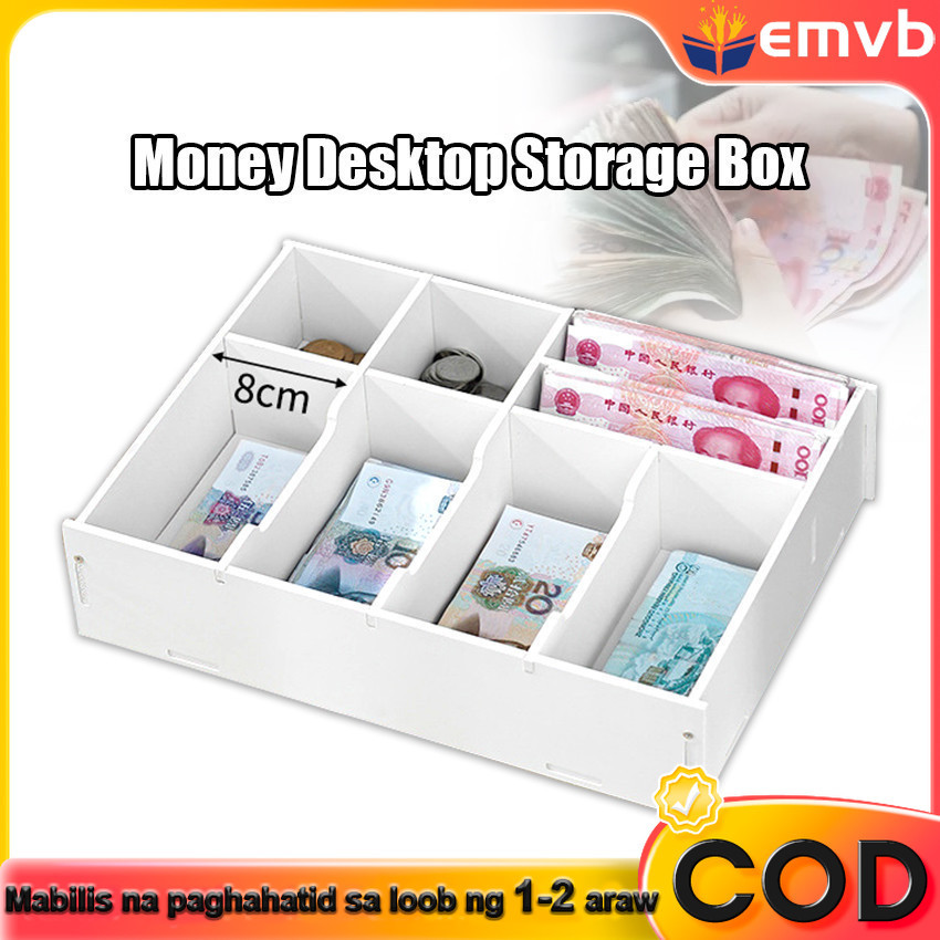 Desktop Money Storage Box Cash Coin Organizer Multi Compartment Cashier ...