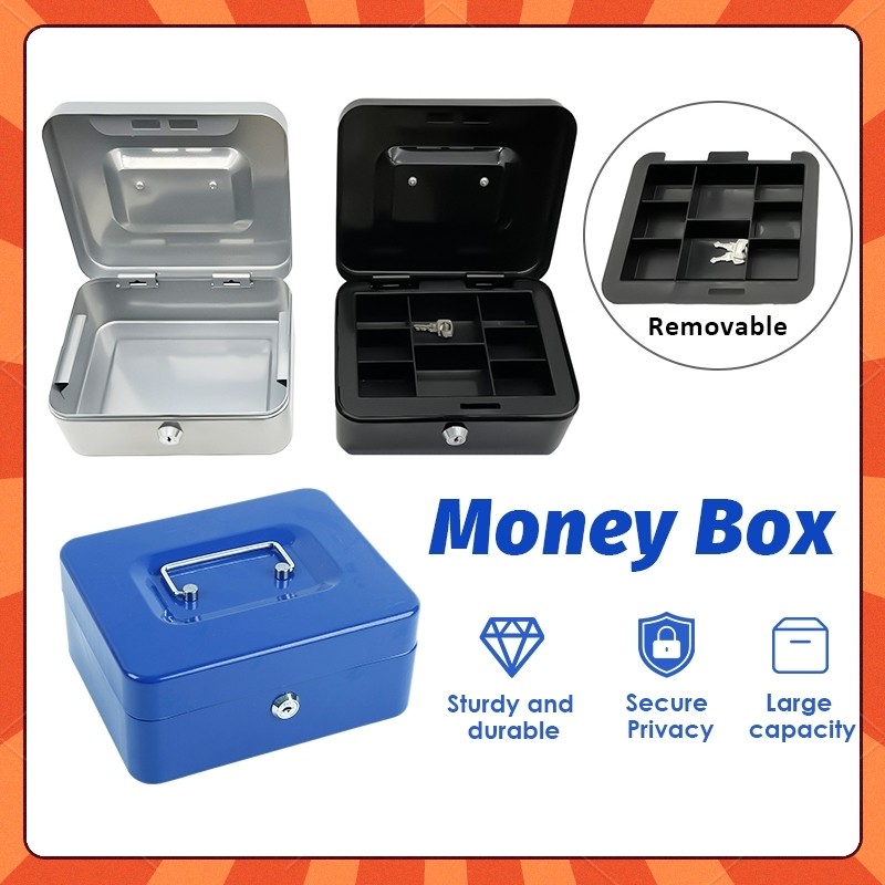Cash Box Coin Cash Box Portable Steel Small Lockable Cash Coin Money ...