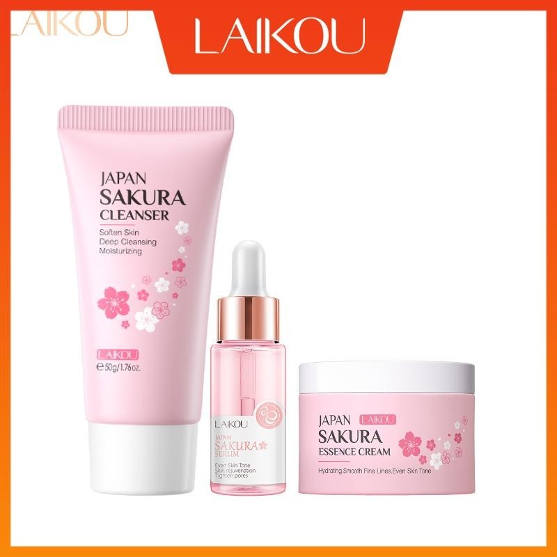 LAIKOU Sakura Face Cleanser 50g + Sakura Serum 17ml + Face Cream 25g ...