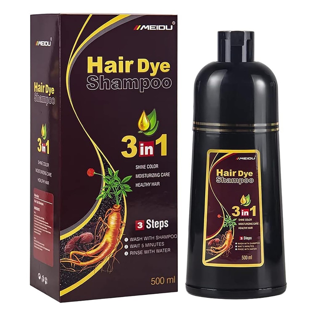 Meidu Shampoo Hair Dye Instant Female Black Male 3 in 1 Black Natural ...