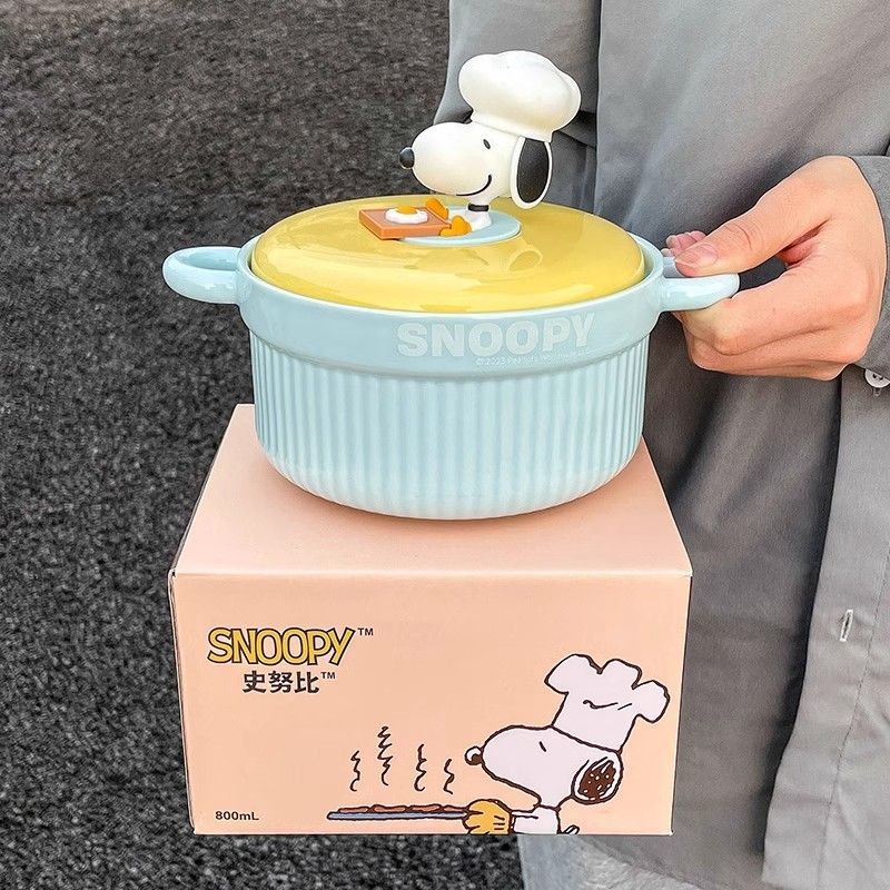 Snoopy Ceramic Rice Bowl Household Style with Lid High-value Large ...