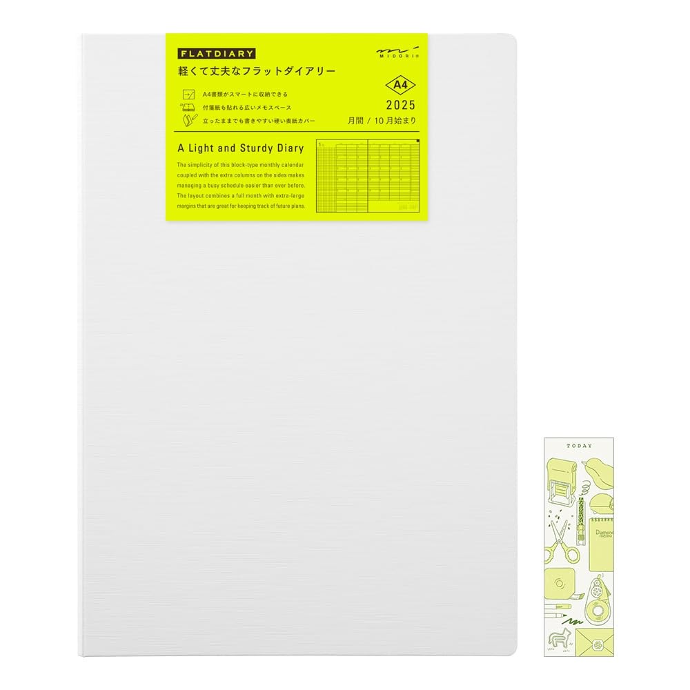 Midori Flat Diary Notebook 2025 A4 Monthly Limited Bookmark Included